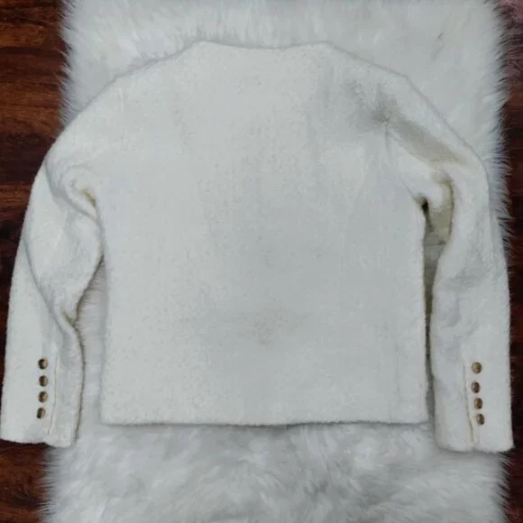 Luxelim Ivory Classic Boucle Wool Tweed Gold Tone Buttons Cropped Jacket Size XS - Picture 3 of 14